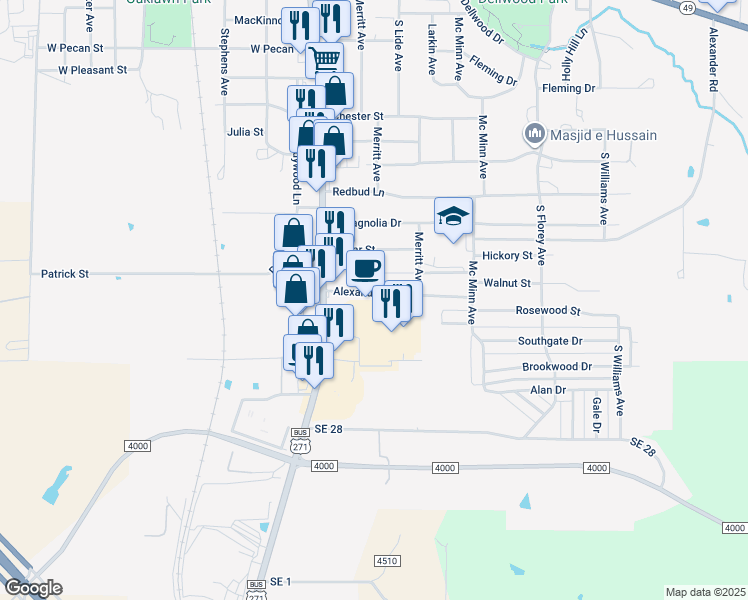 map of restaurants, bars, coffee shops, grocery stores, and more near 208 Alexander Rd in Mt Pleasant