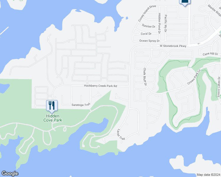 map of restaurants, bars, coffee shops, grocery stores, and more near 20504 Hackberry Creek Park Road in Frisco