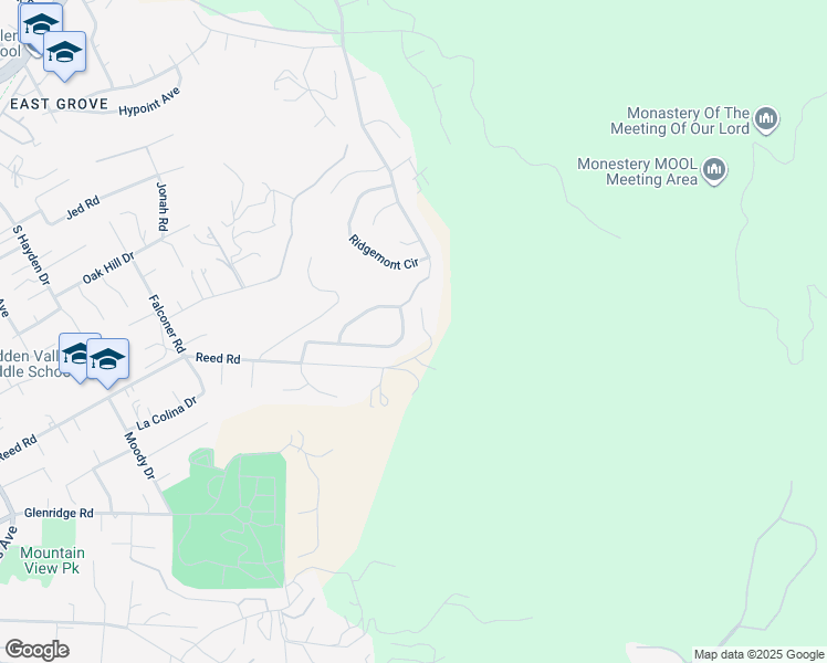 map of restaurants, bars, coffee shops, grocery stores, and more near 3281 Hidden Estates Lane in Escondido