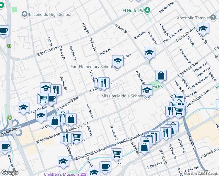 map of restaurants, bars, coffee shops, grocery stores, and more near in Escondido