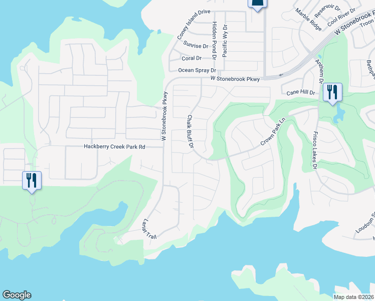 map of restaurants, bars, coffee shops, grocery stores, and more near 3197 Bobber Street in Frisco