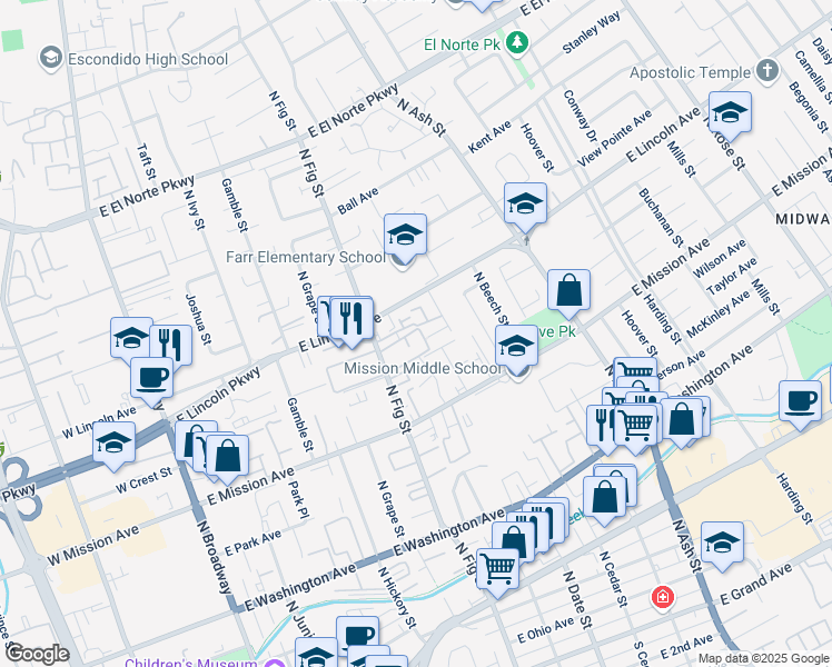 map of restaurants, bars, coffee shops, grocery stores, and more near 910 North Fig Street in Escondido
