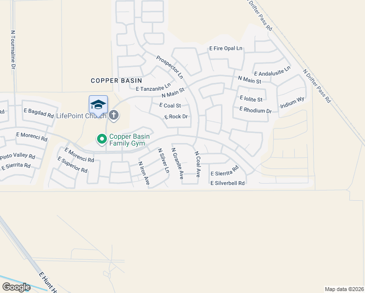 map of restaurants, bars, coffee shops, grocery stores, and more near 4294 East Morenci Road in Queen Creek
