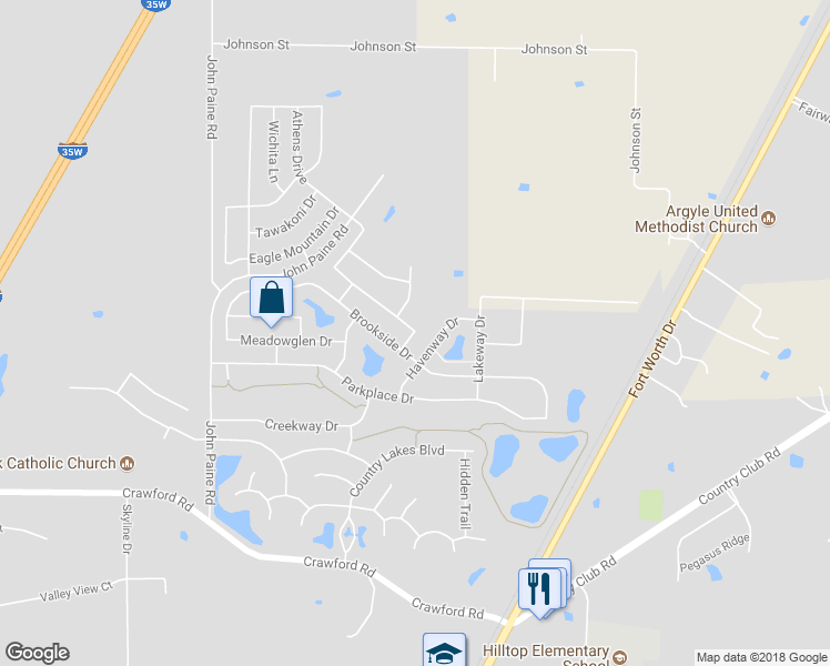 map of restaurants, bars, coffee shops, grocery stores, and more near 9516 Meadowpark Drive in Argyle