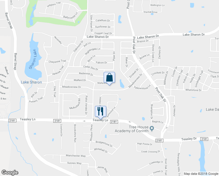 map of restaurants, bars, coffee shops, grocery stores, and more near 1721 Meadowview Drive in Corinth