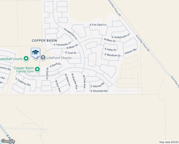 map of restaurants, bars, coffee shops, grocery stores, and more near 4565 East Gagarinite Lane in San Tan Valley