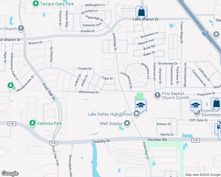 map of restaurants, bars, coffee shops, grocery stores, and more near 2708 Cherokee Trail in Corinth