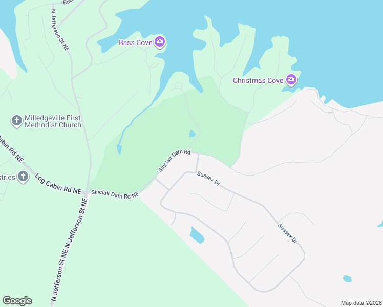 map of restaurants, bars, coffee shops, grocery stores, and more near 3745 Sinclair Dam Road in Milledgeville