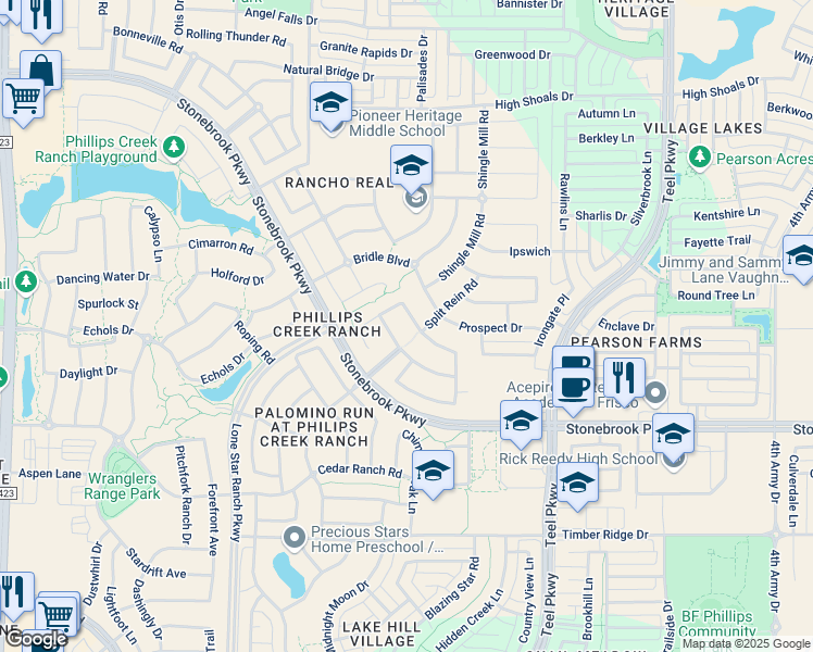 map of restaurants, bars, coffee shops, grocery stores, and more near in Frisco
