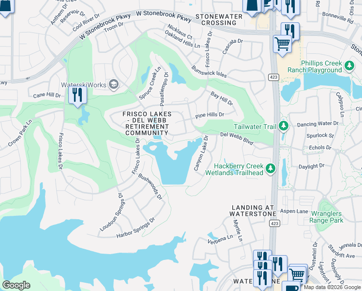 map of restaurants, bars, coffee shops, grocery stores, and more near 885 Pasatiempo Drive in Frisco