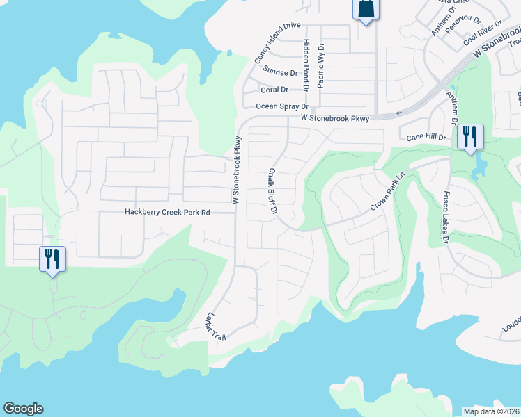 map of restaurants, bars, coffee shops, grocery stores, and more near 3197 Bobber Street in Frisco