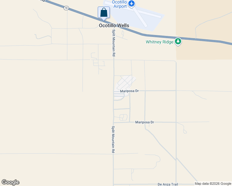 map of restaurants, bars, coffee shops, grocery stores, and more near 5525 Split Mountain Road in Borrego Springs