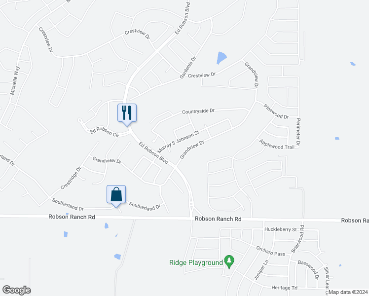 map of restaurants, bars, coffee shops, grocery stores, and more near 9612 Grandview Drive in Denton