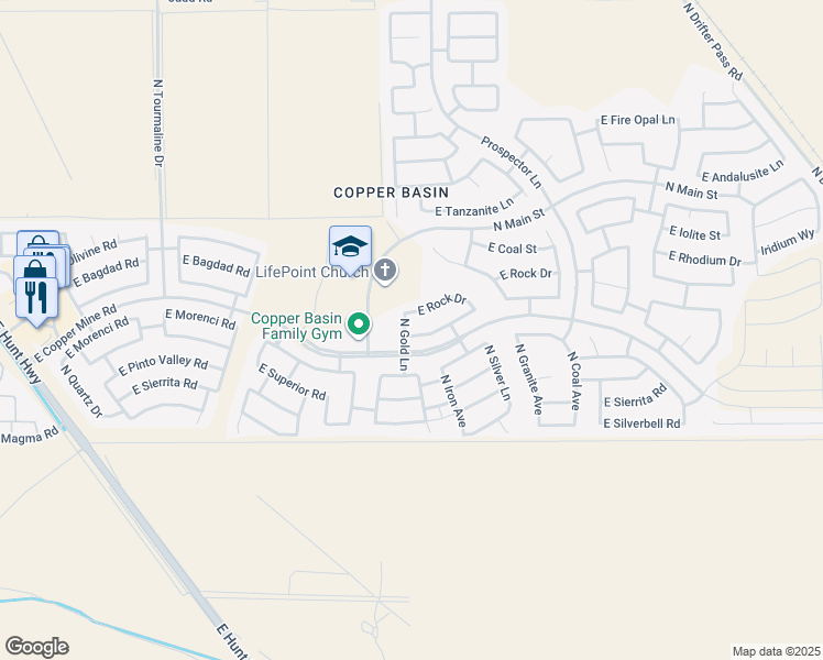 map of restaurants, bars, coffee shops, grocery stores, and more near 3888 East Mine Shaft Road in Queen Creek