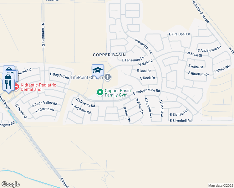 map of restaurants, bars, coffee shops, grocery stores, and more near 3888 East Mine Shaft Road in Queen Creek