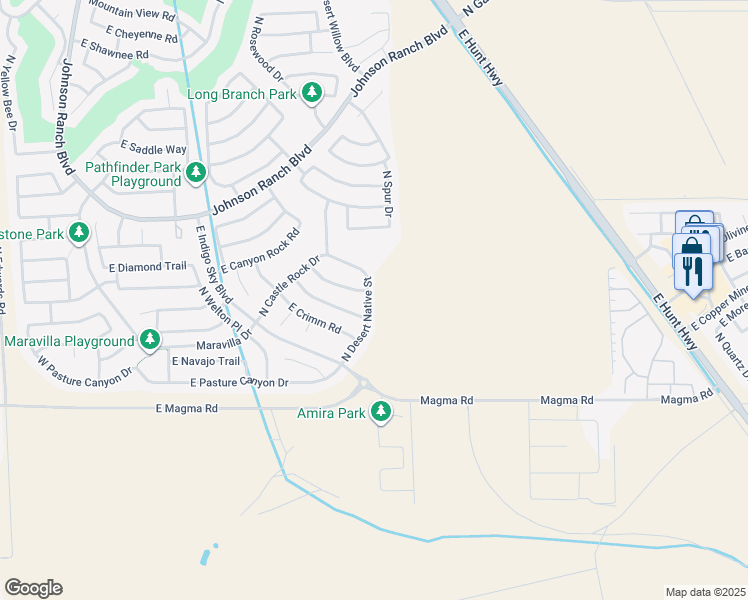 map of restaurants, bars, coffee shops, grocery stores, and more near 28319 N Desert Native St in San Tan Valley