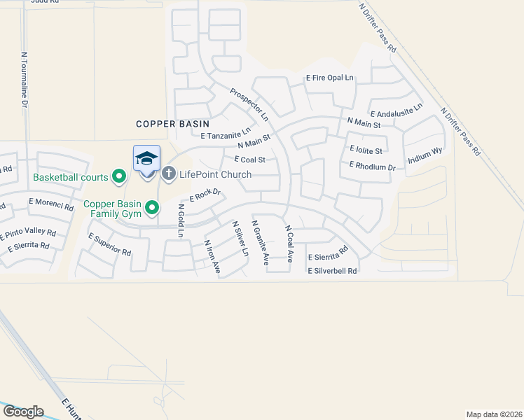 map of restaurants, bars, coffee shops, grocery stores, and more near 4294 East Morenci Road in Queen Creek