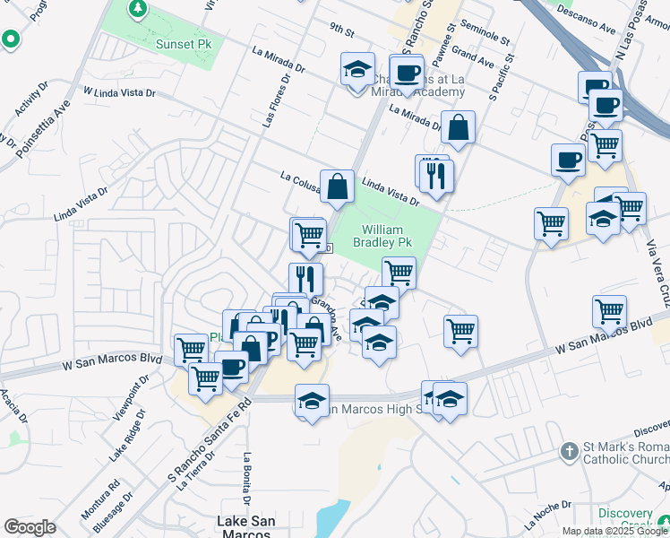 map of restaurants, bars, coffee shops, grocery stores, and more near 506 Margie Place in San Marcos
