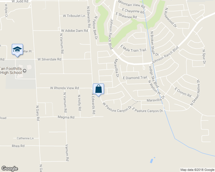 map of restaurants, bars, coffee shops, grocery stores, and more near 78 West Canyon Rock Road in San Tan Valley