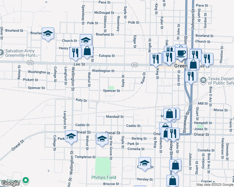 map of restaurants, bars, coffee shops, grocery stores, and more near 3608 Short Street in Greenville