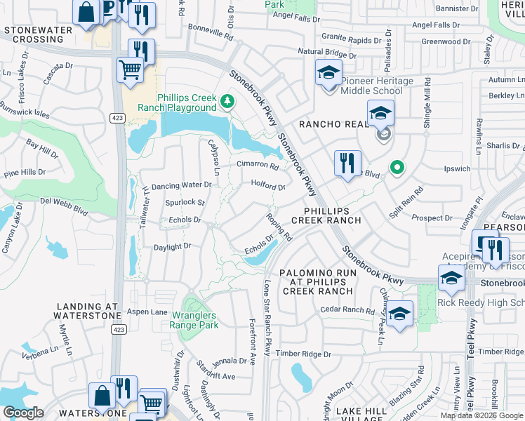 map of restaurants, bars, coffee shops, grocery stores, and more near 1171 Running Bay in Frisco