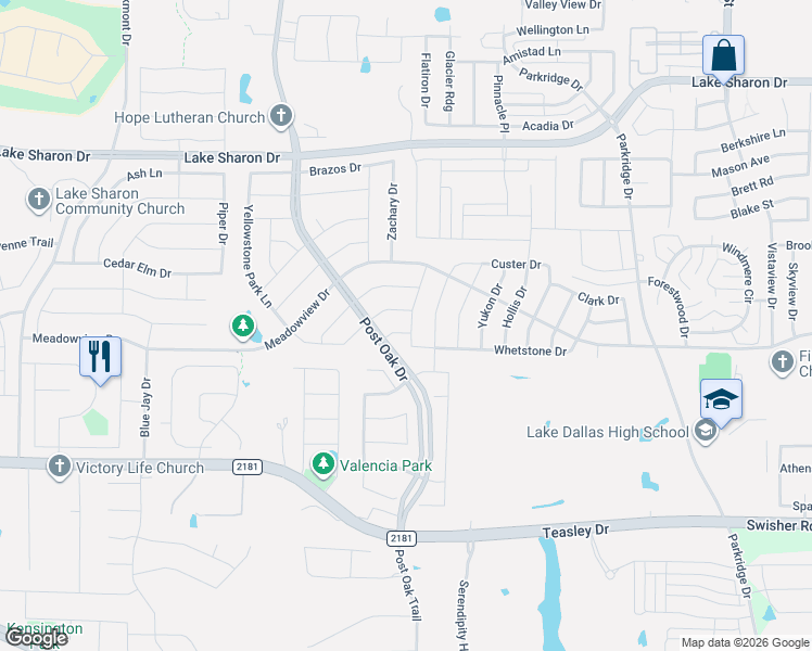 map of restaurants, bars, coffee shops, grocery stores, and more near 2122 Millwood Drive in Corinth