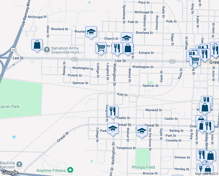 map of restaurants, bars, coffee shops, grocery stores, and more near 2922 Wellington Street in Greenville