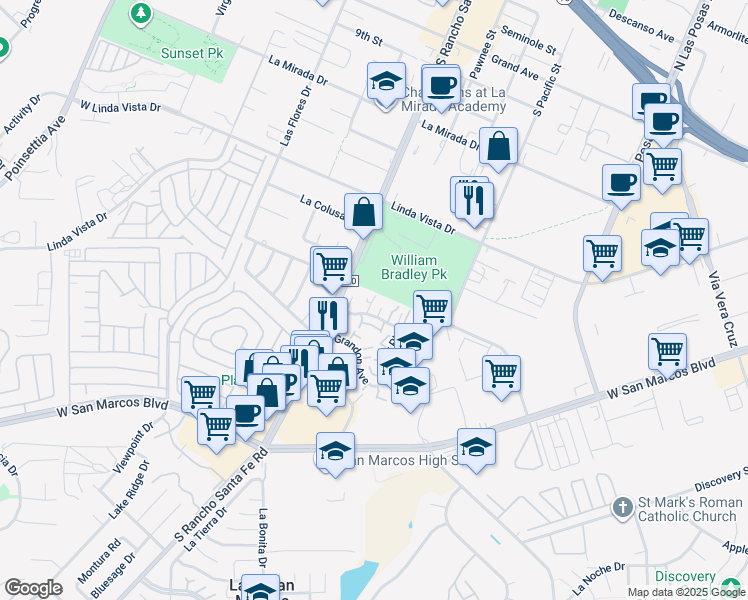 map of restaurants, bars, coffee shops, grocery stores, and more near 506 Margie Place in San Marcos