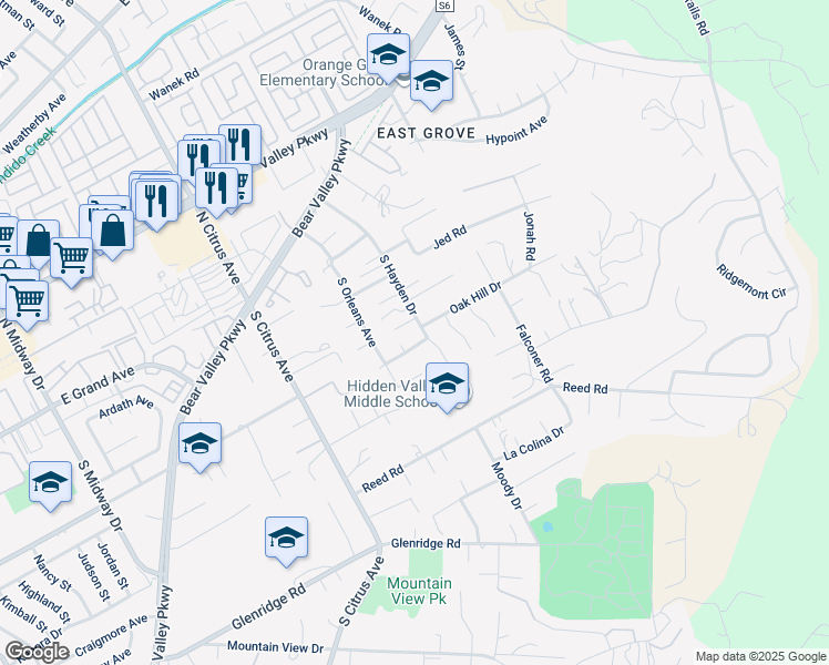 map of restaurants, bars, coffee shops, grocery stores, and more near 520 Topaz Court in Escondido