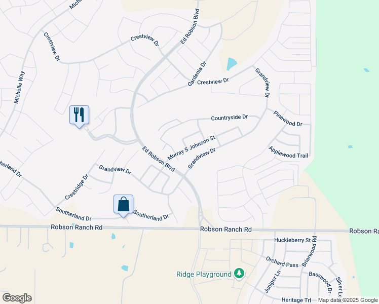 map of restaurants, bars, coffee shops, grocery stores, and more near 10525 Murray S Johnson Street in Denton