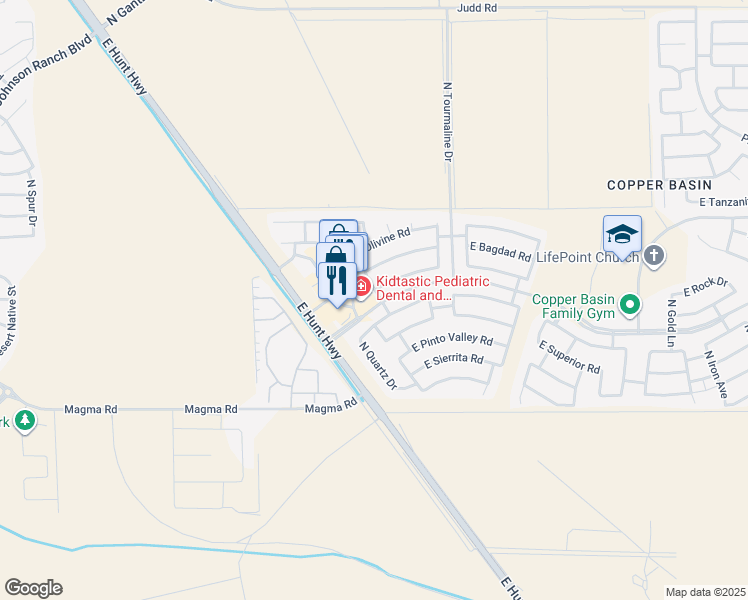 map of restaurants, bars, coffee shops, grocery stores, and more near 28354 North Epidote Drive in San Tan Valley