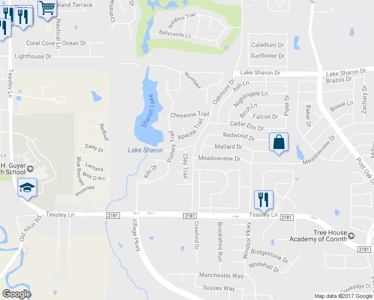 map of restaurants, bars, coffee shops, grocery stores, and more near 3000 Clay Trail in Corinth