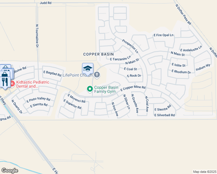map of restaurants, bars, coffee shops, grocery stores, and more near 3888 East Mine Shaft Road in Queen Creek