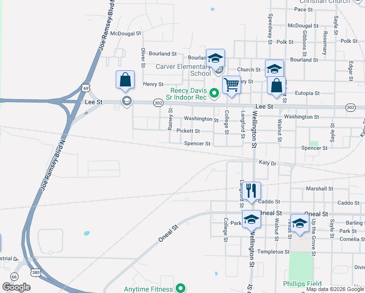map of restaurants, bars, coffee shops, grocery stores, and more near 4611 Spencer Street in Greenville