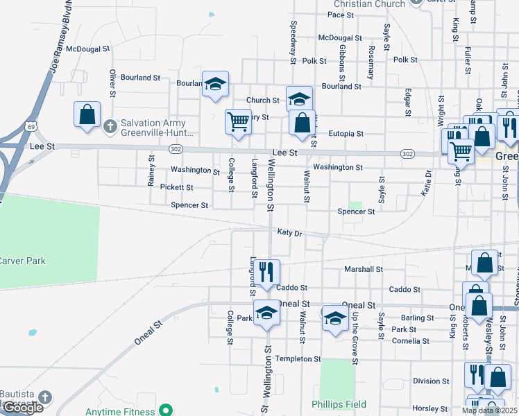 map of restaurants, bars, coffee shops, grocery stores, and more near 2922 Wellington Street in Greenville