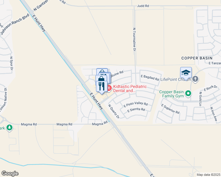 map of restaurants, bars, coffee shops, grocery stores, and more near 28354 North Epidote Drive in San Tan Valley
