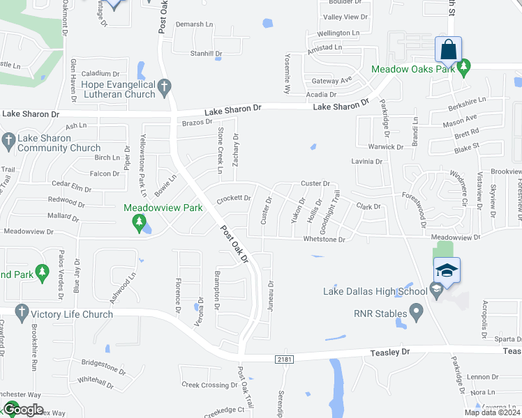 map of restaurants, bars, coffee shops, grocery stores, and more near 2911 Custer Drive in Corinth