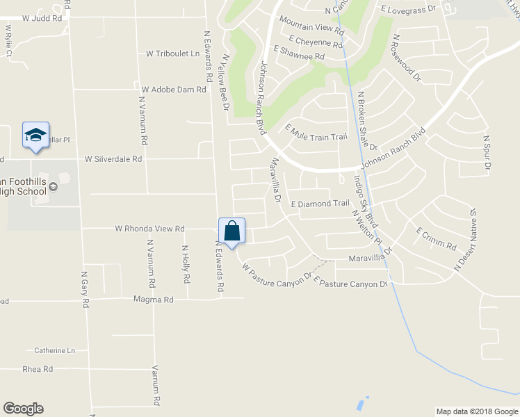 map of restaurants, bars, coffee shops, grocery stores, and more near 54 West Diamond Trail in San Tan Valley