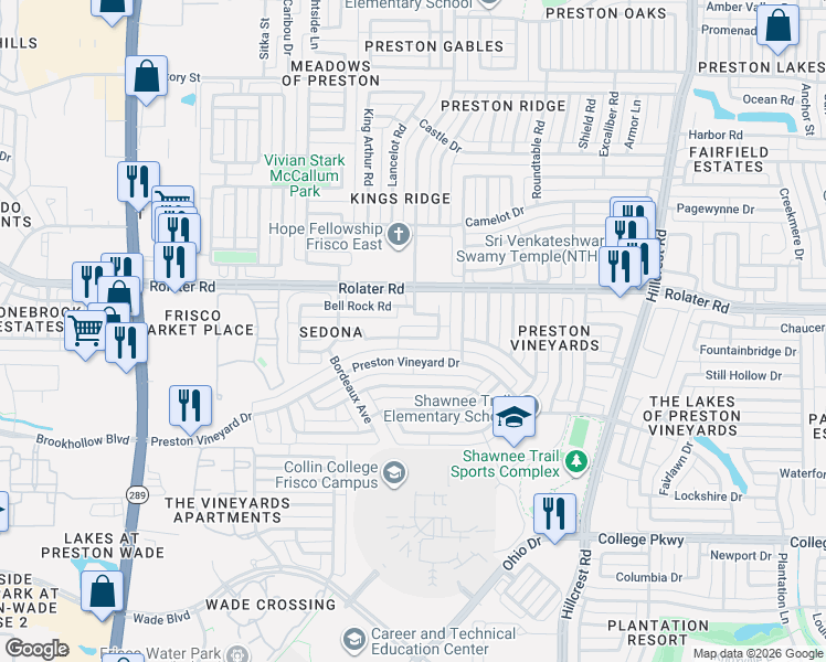 map of restaurants, bars, coffee shops, grocery stores, and more near 10195 Limbercost Lane in Frisco