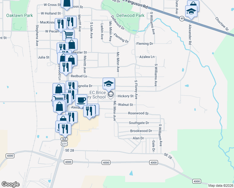 map of restaurants, bars, coffee shops, grocery stores, and more near 703 Mc Minn Avenue in Mount Pleasant
