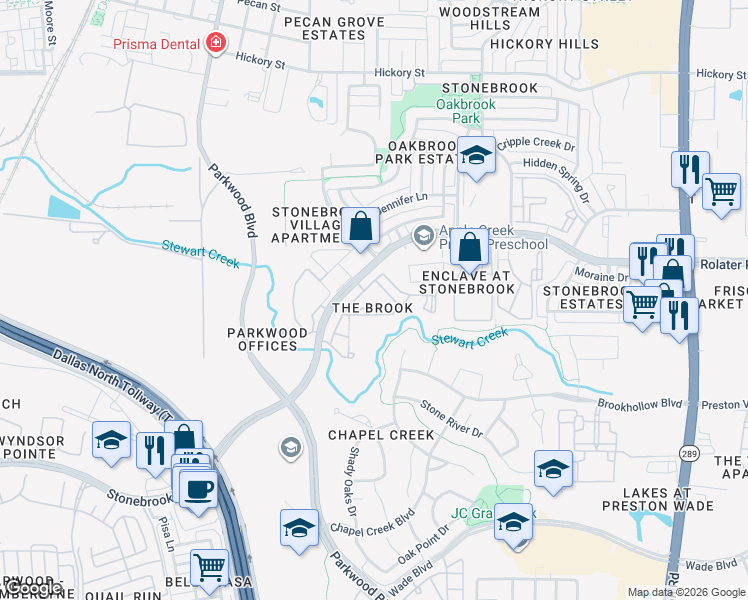 map of restaurants, bars, coffee shops, grocery stores, and more near 7549 Stonebrook Parkway in Frisco