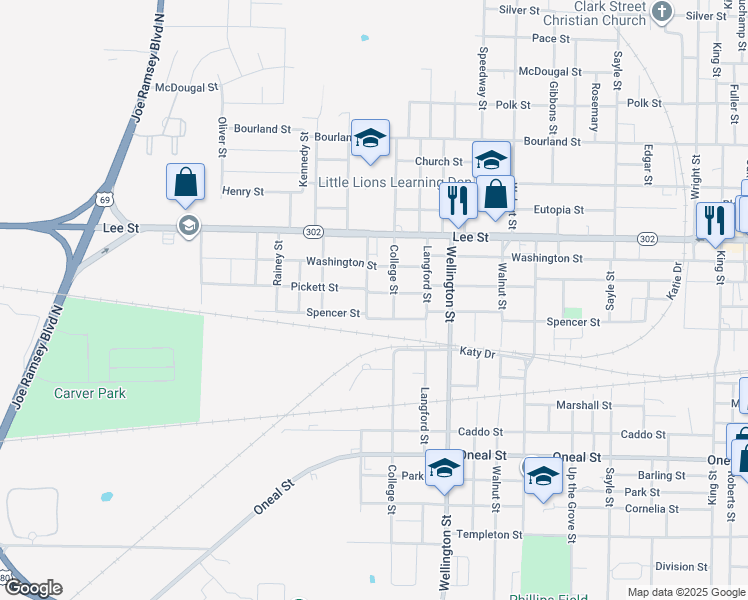 map of restaurants, bars, coffee shops, grocery stores, and more near 4322 Pickett Street in Greenville