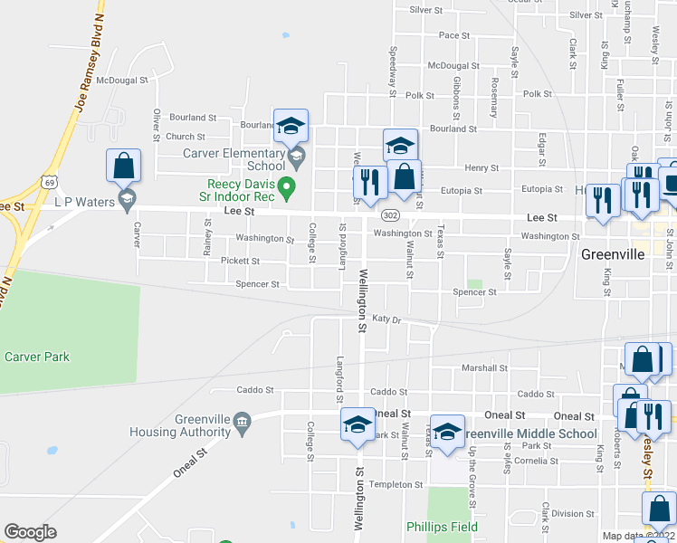 map of restaurants, bars, coffee shops, grocery stores, and more near 4201 Pickett Street in Greenville