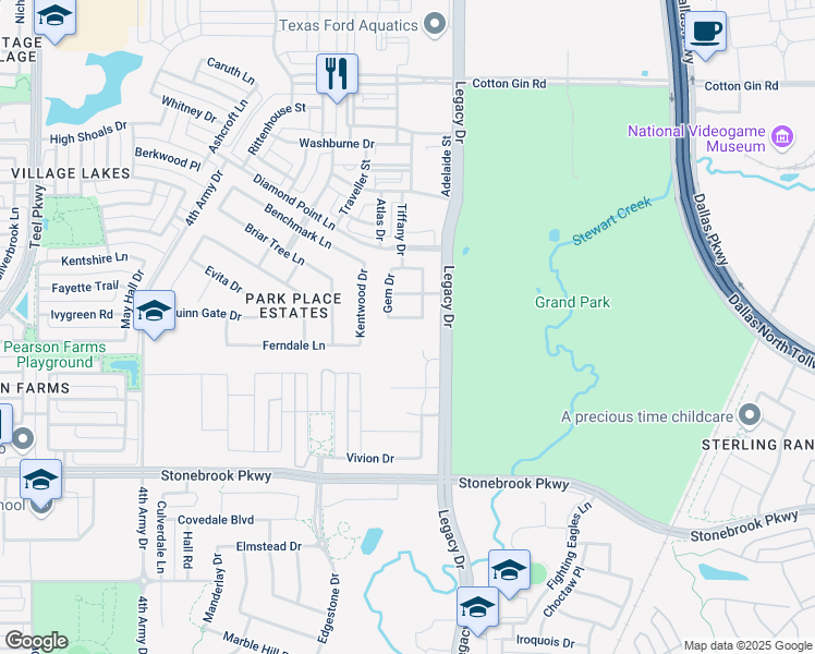 map of restaurants, bars, coffee shops, grocery stores, and more near 4413 Florentine Lane in Frisco