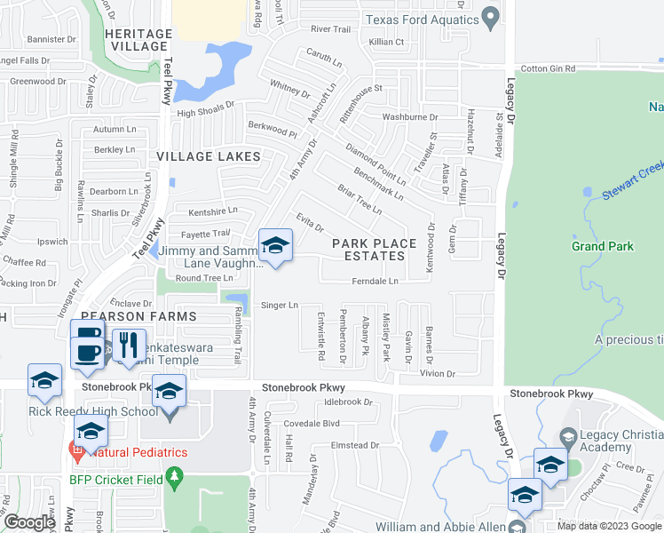 map of restaurants, bars, coffee shops, grocery stores, and more near 3725 Guinn Gate Drive in Frisco