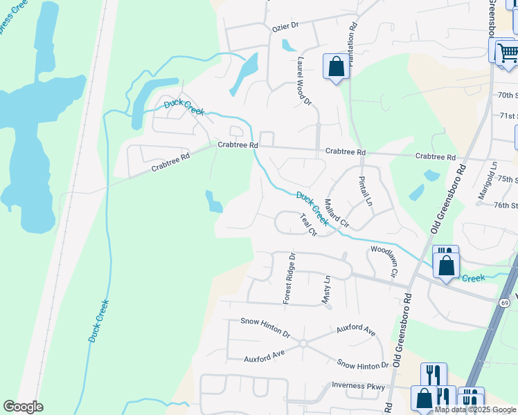map of restaurants, bars, coffee shops, grocery stores, and more near 7724 Merganser Place in Tuscaloosa