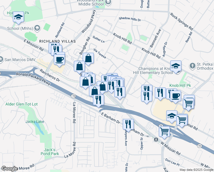 map of restaurants, bars, coffee shops, grocery stores, and more near 244 Cerco Rosado in San Marcos