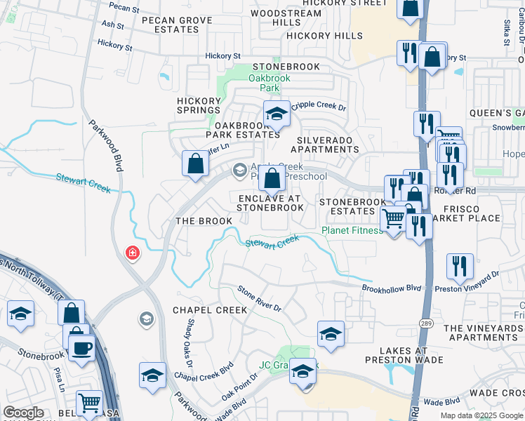map of restaurants, bars, coffee shops, grocery stores, and more near 8083 Stonebrook Parkway in Frisco