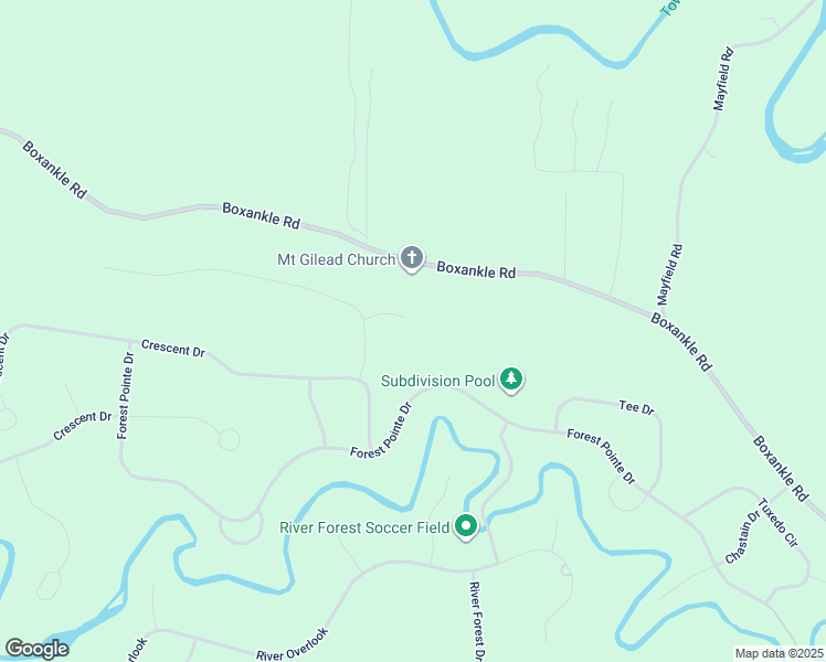 map of restaurants, bars, coffee shops, grocery stores, and more near 101 Courtyard Place in Forsyth