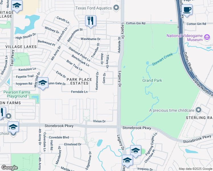 map of restaurants, bars, coffee shops, grocery stores, and more near 4413 Florentine Lane in Frisco